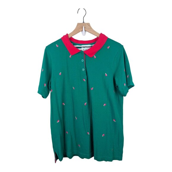 Quacker Factory Tops - Quacker Factory | Pink Collared Embroidered Pineapple Green Polo | XL